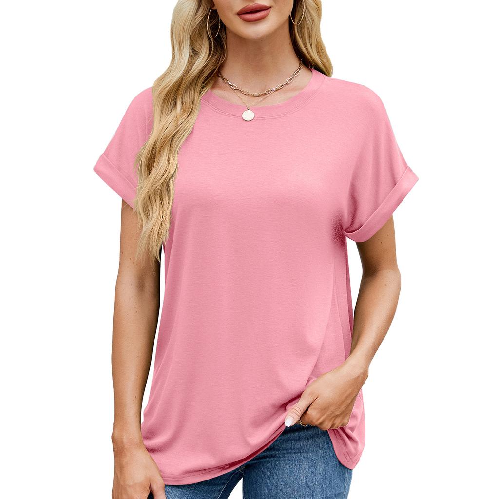 Damen S Einfarbig Rundhals Locker Kurzarm T-Shirt