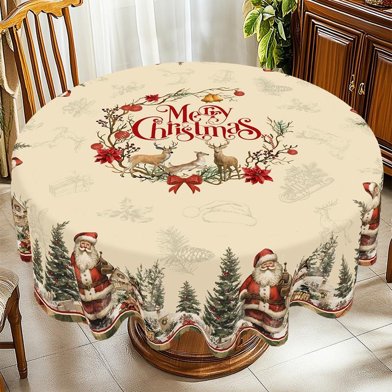 Vintage Christmas Tablecloth Rustic Santa Claus Snowman Table Cover Christmas Decorations for Home 2026 Gifts Navidad New Year