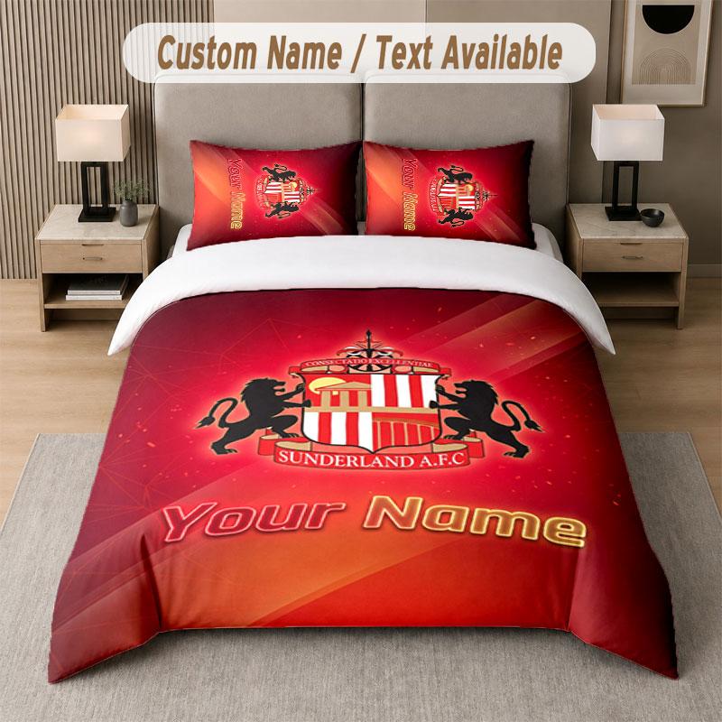 Custom Bedding Set Sunderland FC Pattern, Print Name Text 1 Duvet Cover Plus 2 Pillowcases Home Textile