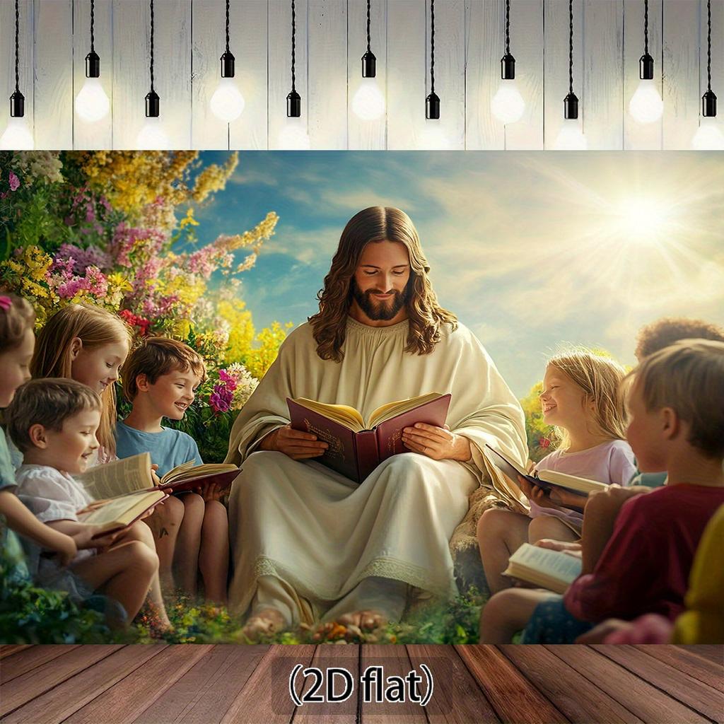 1 piece, 2D flat Bible story photography background cloth - Jesus, children and natural scenes, inspired by religious decoration