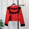 Autumn and winter new small short knitted double-sided cardigan design sense niche contrasting color sweater jacket women