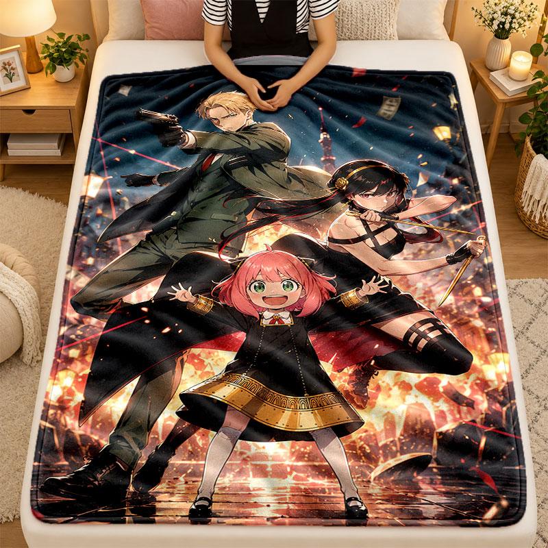Flannel BlanketSpy × Family Warm Soft Throw Blanket for Indoor Sofa Bed Living Room Use