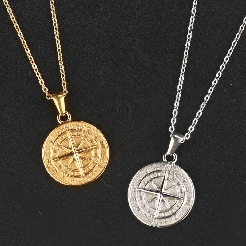Layered Necklace for Men, Sailing Travel Compass Pendant Charm Chain Casual Retro Collar Neckwear Trend Jewelry Gift