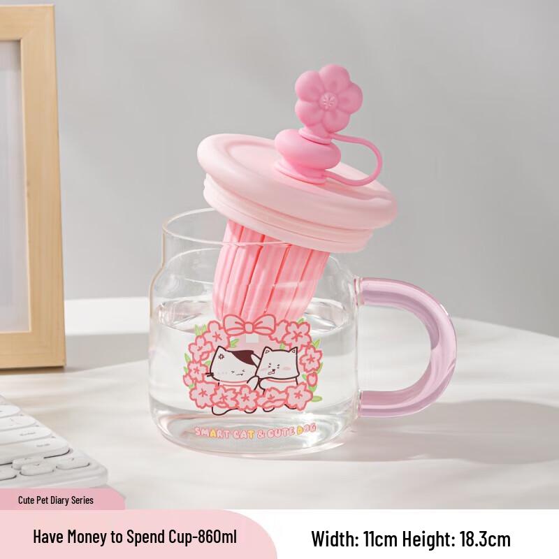 Cute Pet High Borosilicate Glass Tumbler with Straw, 860ML