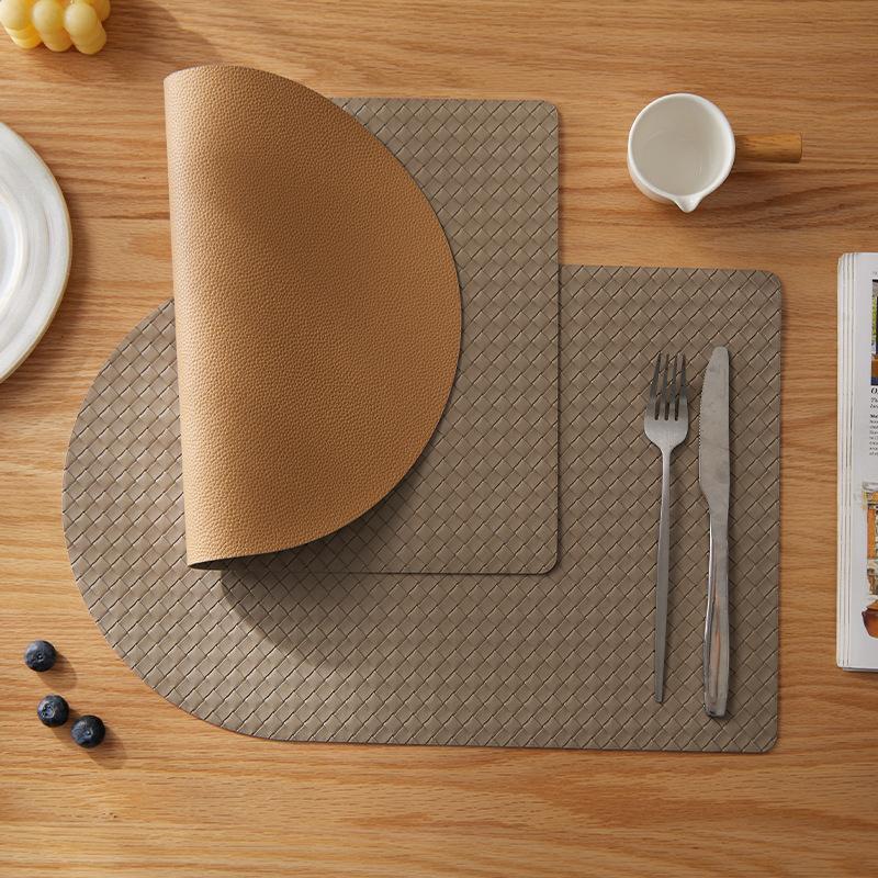 Nordic Luxury PVC Leather Placemats Heat Resistant Oil Proof Dining Table Mats Grid Pattern Cup Mats Bowl Pads for Kitchen Decor