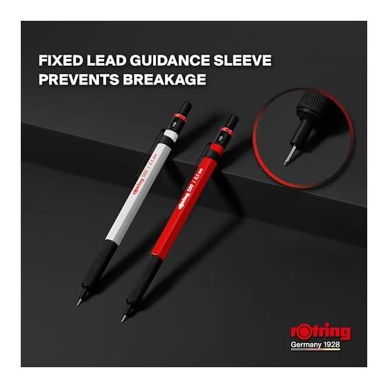 Rotring 500 Mechanical Pencil 0.5mm Shine Red 2218726 Metal Grip Lightweight Resin Body Low Center of Gravity Stable Writing Comfortable for Long