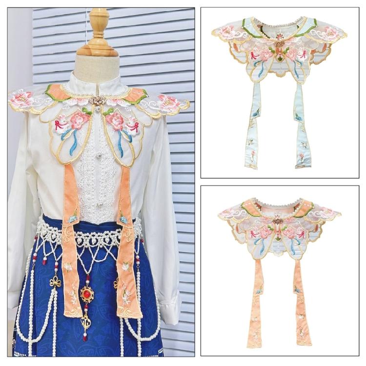 Vintage Schmetterlingsform Kragen Stickerei Blume Abnehmbarer Faux-Kragen Damen Halsbekleidung Pferdegesicht Rock Abnehmbarer Kragen