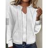 Womens Solid Color Hooded Zip Up Loose Long Sleeve Waffle Knit Sweatshirt