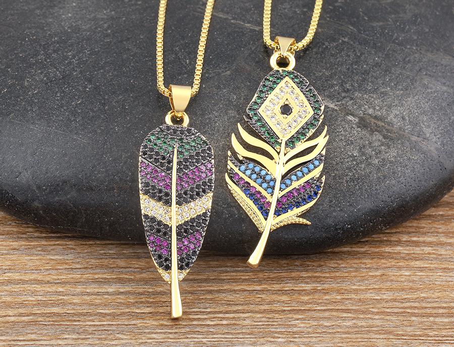Nidin 6 Styles Irregular Patterns Elegant Feather Pendant Gold Plated Chain Necklaces For Women Accessories Bohemia Jewelry Gift