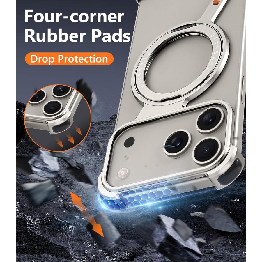 Z Case for IPhone 17 Pro Max Air Phone Cases Frameless Metal Rotating Magnetic Kickstand Protective Cover Shockproof Thin Bumper