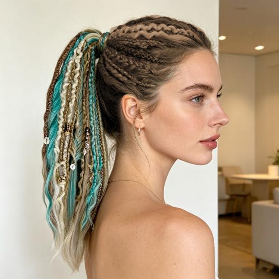 Yousheng Boho Braided Ponytail Extension with Hair Tie Hand-Braided Dreadlock Hair Extensions Long Braids Dreadlocks Wig for Women