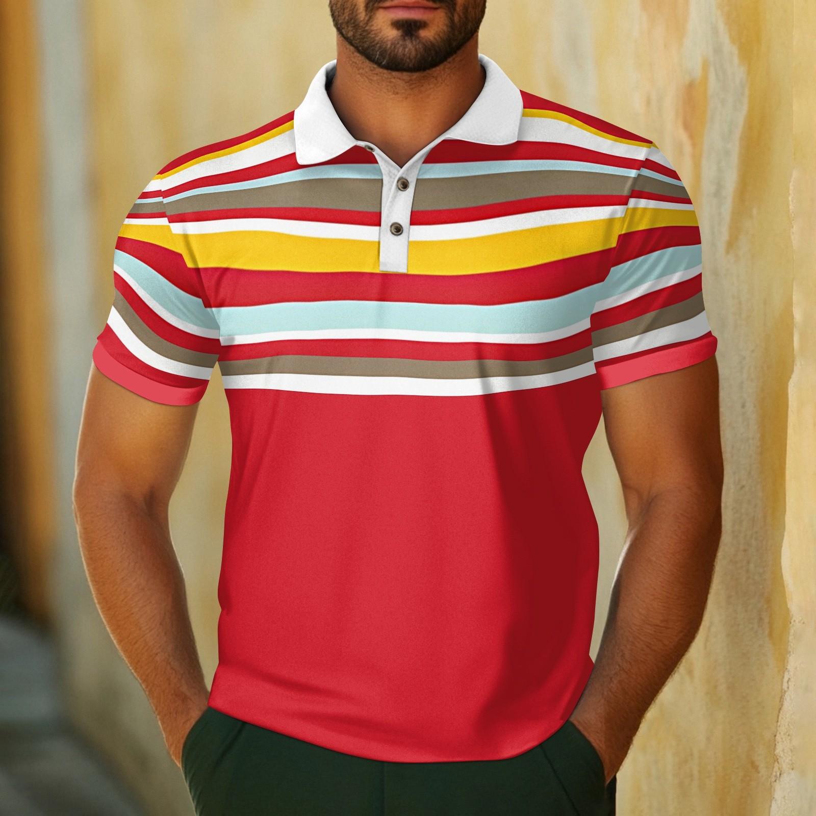 Men s Casual Breathable Short Sleeve Striped Plaid Printed  Shirt L