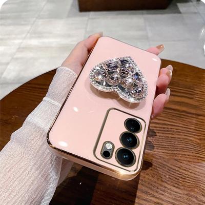Fashion Diamond Heart Case For Vivo V30 Lite V20 SE V21 V21E V23 V23E V30E V27E V29E V29 Pro Y02S Y20 Plating Bracket Cover Caqa