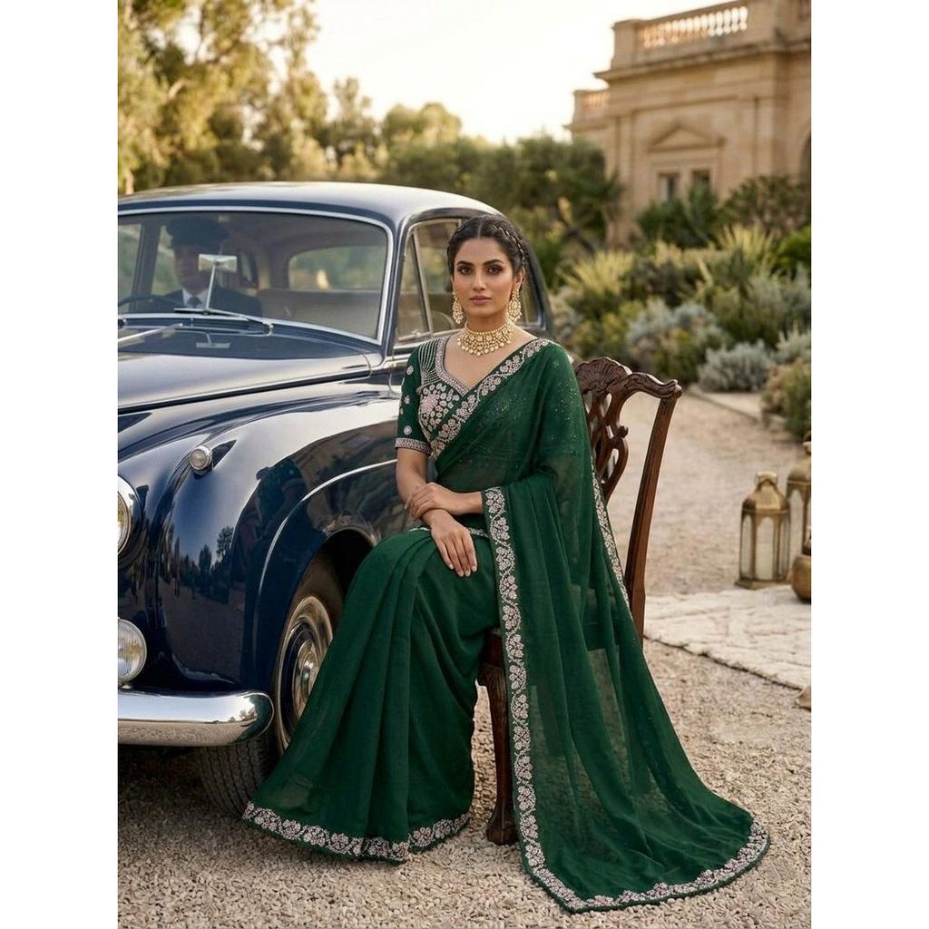 ROYAL MALAY SATIN SILK PARTYWEAR SAREE