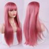 Fashion Long Straight Hair Wig with Bangs Wine Red Synthetic Wig for Women (color: 14Colors)