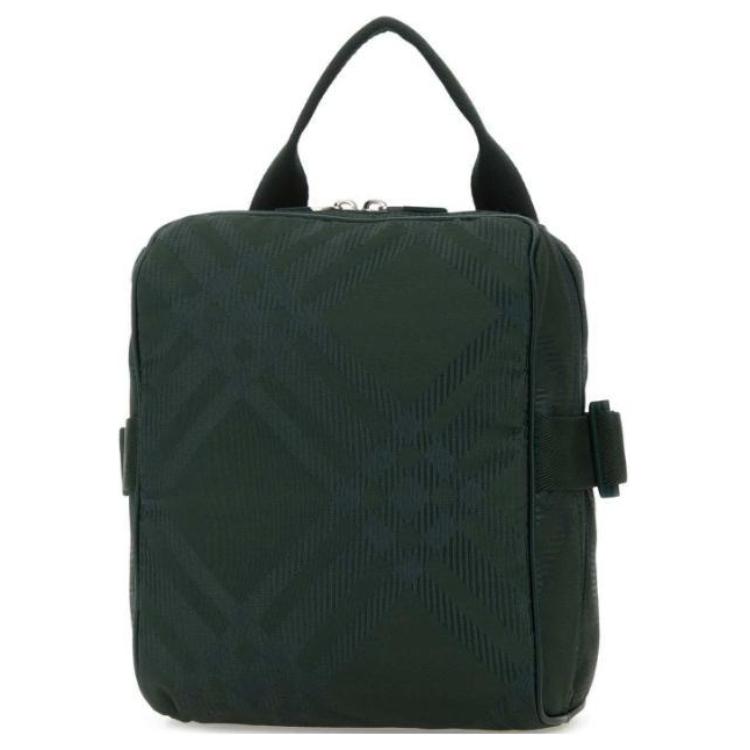Burberry Check Fabric Travel Tote Bag, Luxury Dark Green Lightweight Duffle Handbag for Men, Business Trip & Gym Use 80834361
