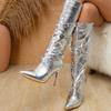 Fashion Eilyken Fashion Belt Buckle Rivet Pointed Toe Women Knee-High Boots Thin High Heels Stripper Prom Shoes Zapatos De Mujer