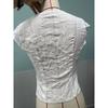 New Arrival White V-neck Lace Embroidered Slim Fit Crop Top, Casual Short Top for Women, Hot Selling Crossborder Women's Apparel