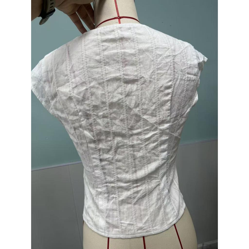 New Arrival White V-neck Lace Embroidered Slim Fit Crop Top, Casual Short Top for Women, Hot Selling Crossborder Women's Apparel