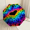 1pc Heart Rainbow Automatic Open/Close Umbrella Compact Folding Umbrella with 8-Rib Shaft for Women/Men, Elegant Birthday1198S