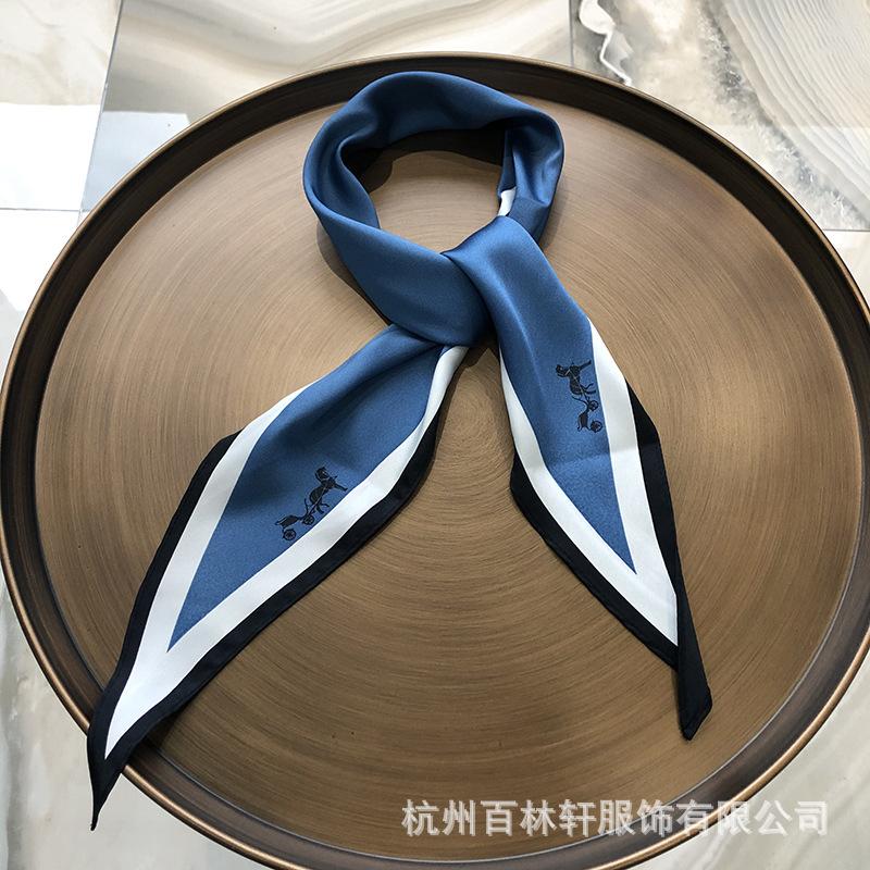Summer headband silk scarf French retro imitation silk scarf women s new headband variable triangular scarf large square scarf 32*120cm синий