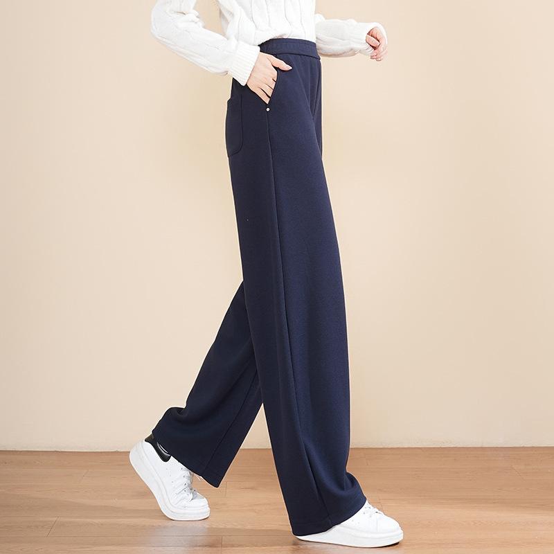 High-Grade Wool Casual Pants High Waist Thickened Autumn And Winter Wide-Leg Women'S Pants Soft Waxy Banana Pants Cashmere Straight-Leg Pants