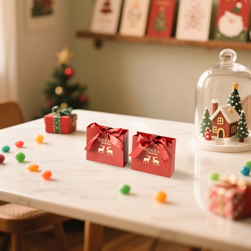 WTEMPO Christmas Ribbon Bow Gift Boxes Christmas Party Decor Packaging Boxes DIY Foldable Paper Bags Perfect for Halloween New Year