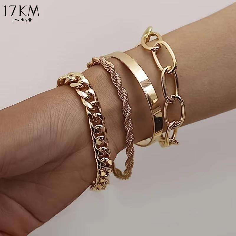 17KM 4 Stück Punk Gold Farbe Cuban Link Kette Armband Set für Frauen Vintage Schlange Kette Charm Armreifen Paar Schmuck Geschenke