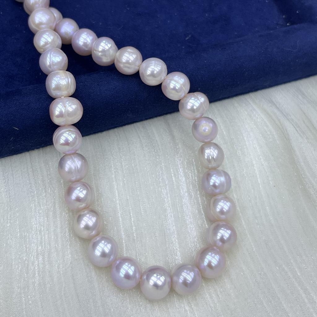 1String, White Purple Yellow Natural Freshwater Pearls, Handmade Near Round Pearl Beads for Jewelry Making DIY Crafts (Beads 9-10mm, Length 36cm)