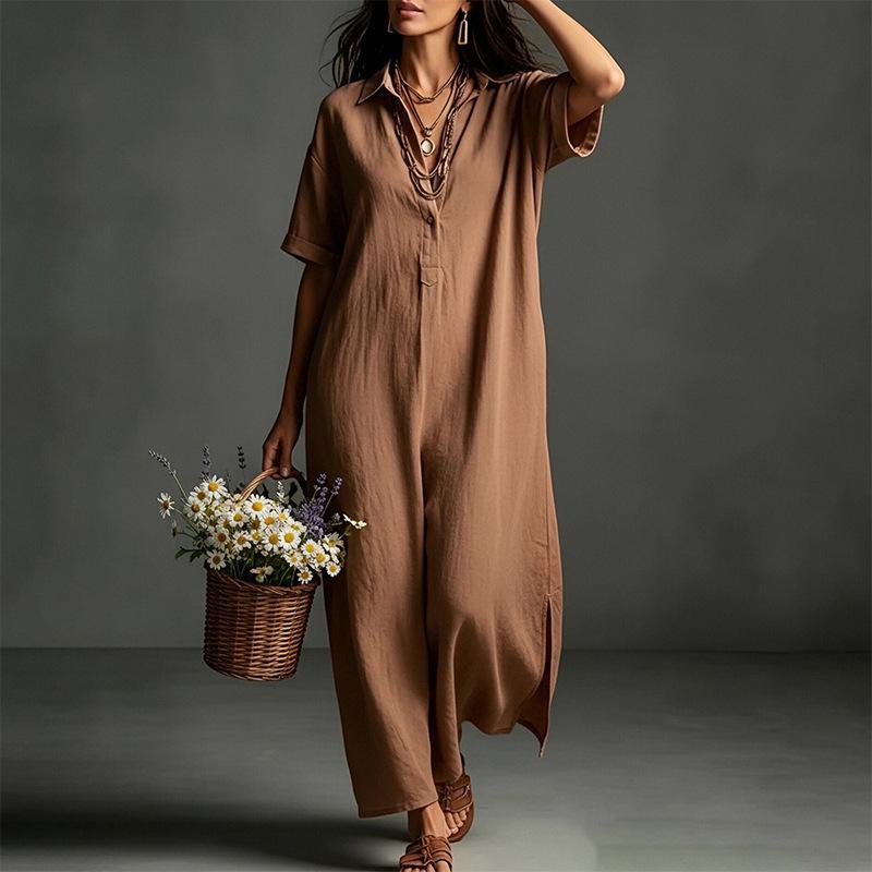 Summer Casual Solid Color Short Sleeve A Line Maxi Dress
