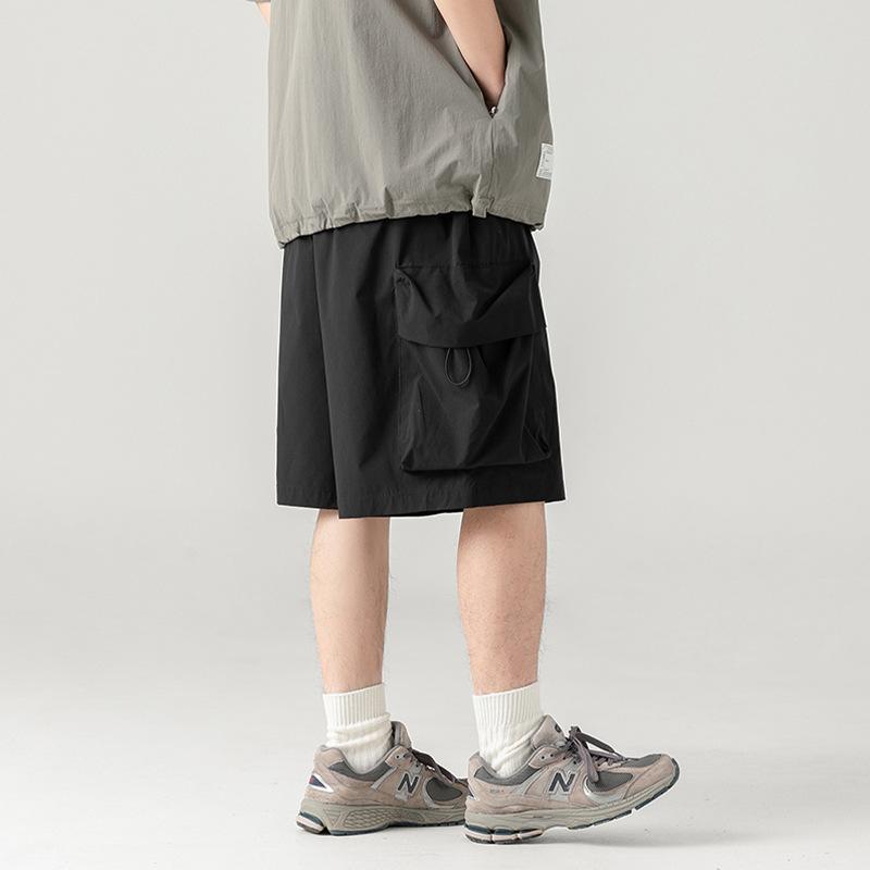 Pantaloncini da Lavoro Uomo Stile Giapponese Tasche Grandi Estate Outdoor Larghi Casual Pantaloncini Corti Pantaloni Monocolore Lunghezza Ginocchio