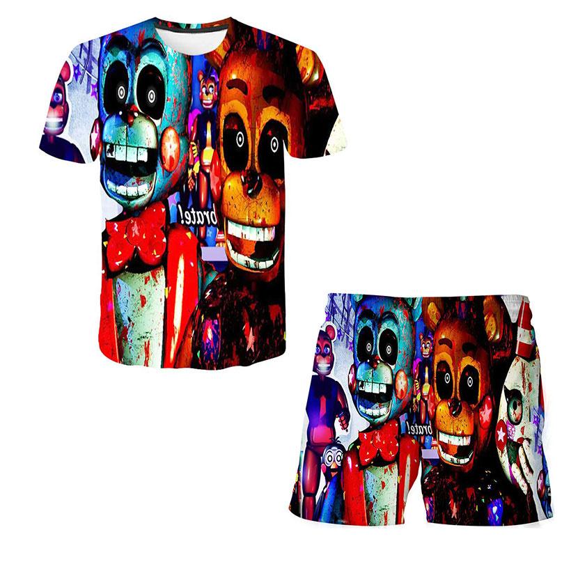 Chłopcy dziewczęta noce u freddy'ego koszulka z motywem kreskówkowym zestawy odzieży 1-14 lat dzieci topy + super fajne krótkie spodnie garnitur stroje dla dzieci