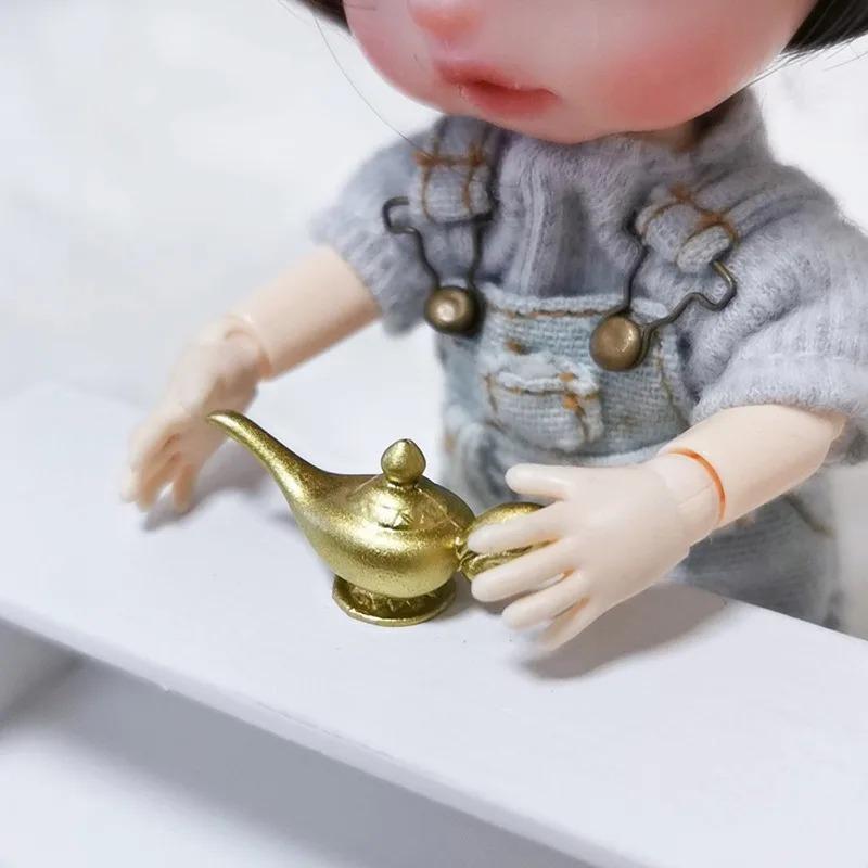 Aladdin Magic Lamp Mini Gold Teapot Ornament Miniature Toy Scene Model Dollhouse Accessories