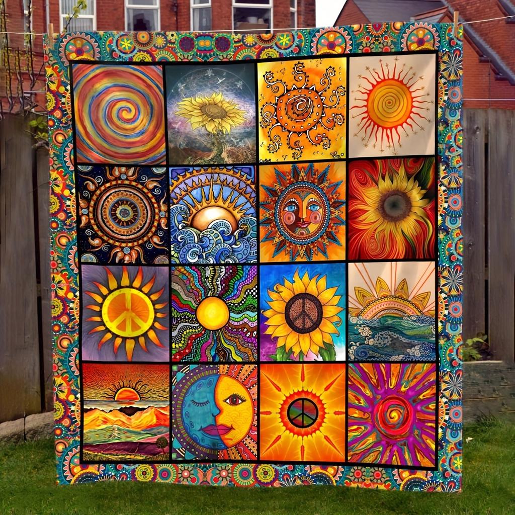 Colorful Mandala Sunflower Art Blanket - Vintage-Inspired Soft All-Season Cozy Throw for Sofa, Bed & Nature Lovers Gift