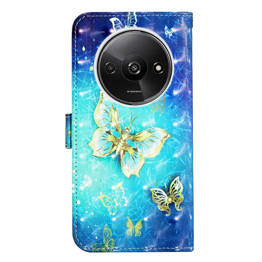 Pro Xiaomi Redmi A3 4G/Poco C61 4G Kožené pouzdro 3D Vzorová potisk Peněženka Stojánek Mobilní kryt s popruhem