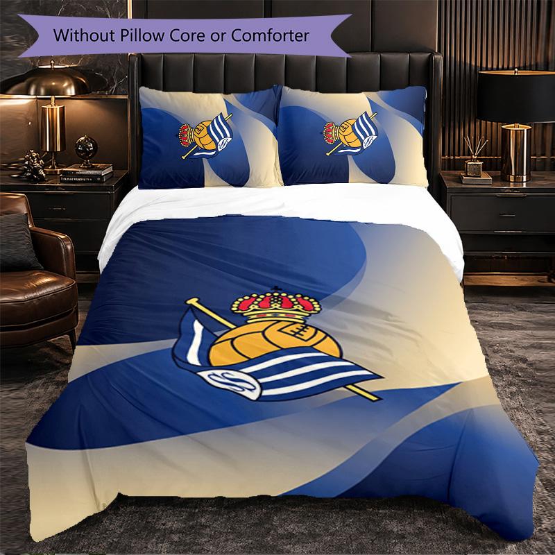 Biancheria da Letto a Tema Real Sociedad FC Set 3 Pezzi Copripiumino Biancheria da Letto Decorativa Per Camera Teen Decorazione Casa