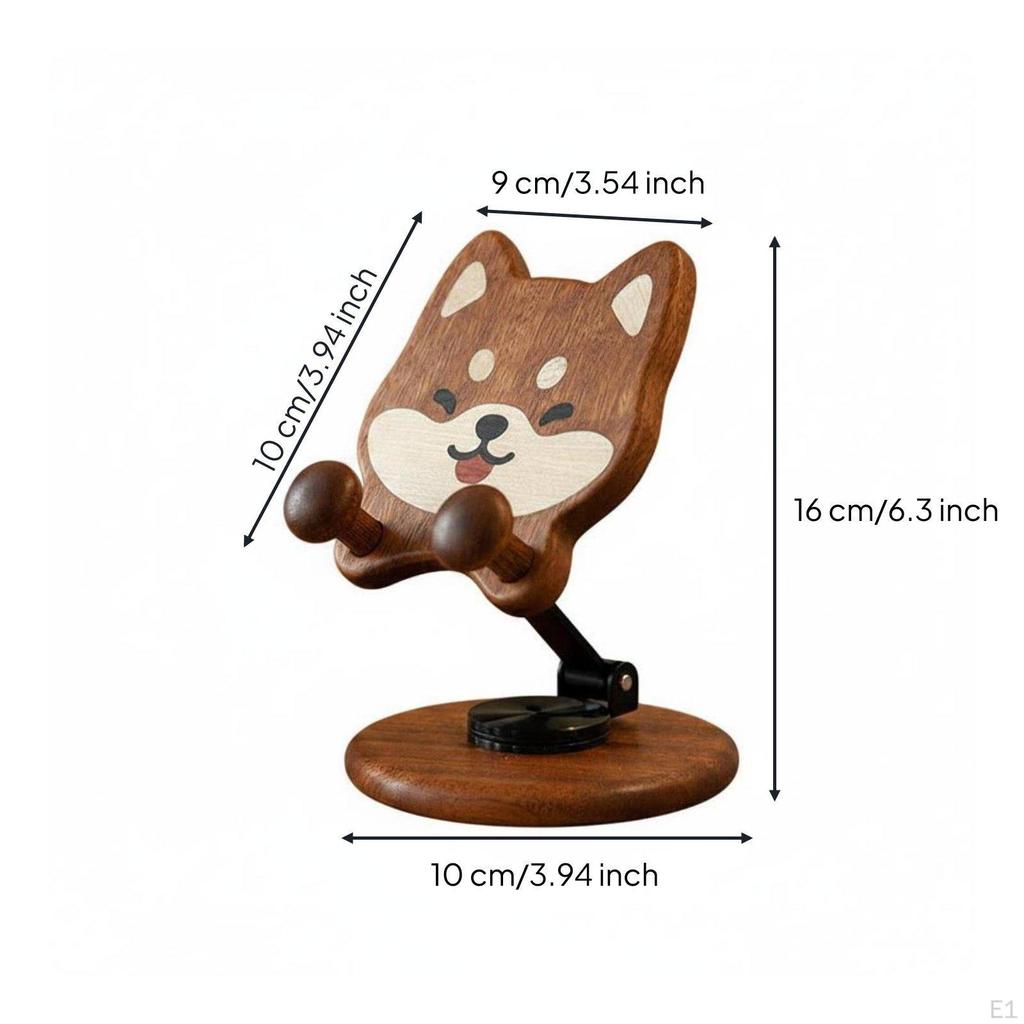 Cartoon Mobile Phone Stand 360° Rotatable Wooden Japanese Dog Holder Foldable