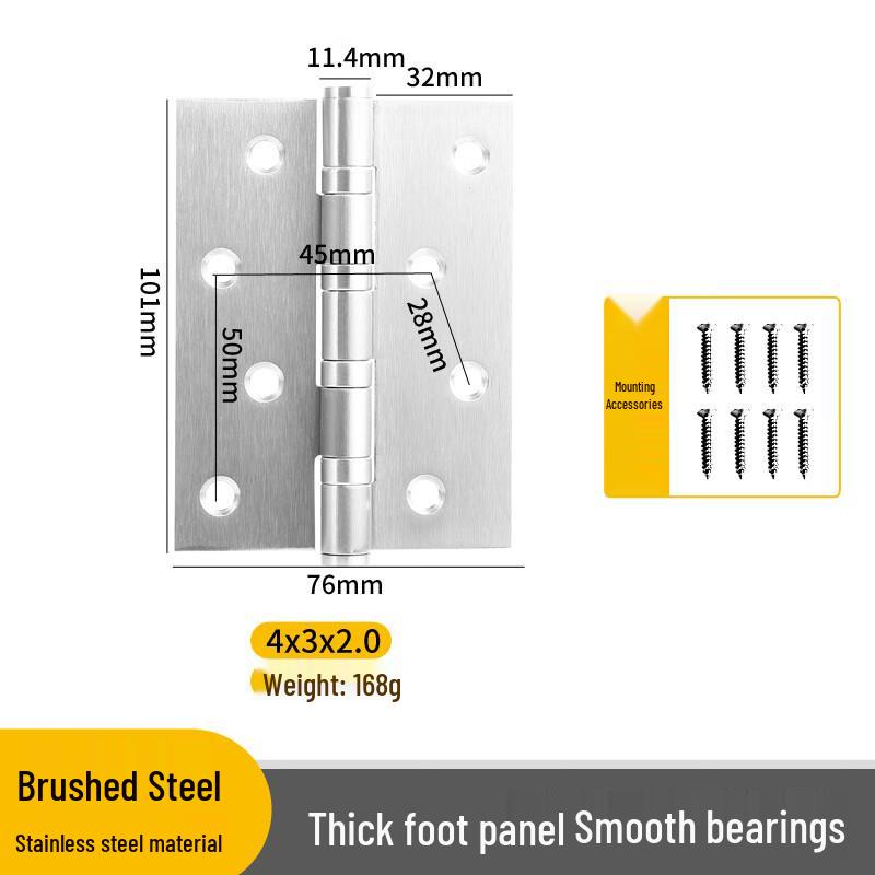 Shengbei 201 Stainless Steel Thickened Ball Bearing Door Hinge Pair