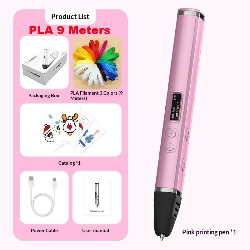 3D-ручка Профессиональная 3D-ручка Уровень соревнований OLED-дисплей С PLA-филаментом 3D-рисование Создание Съемная конструкция Standard configuration розовый
