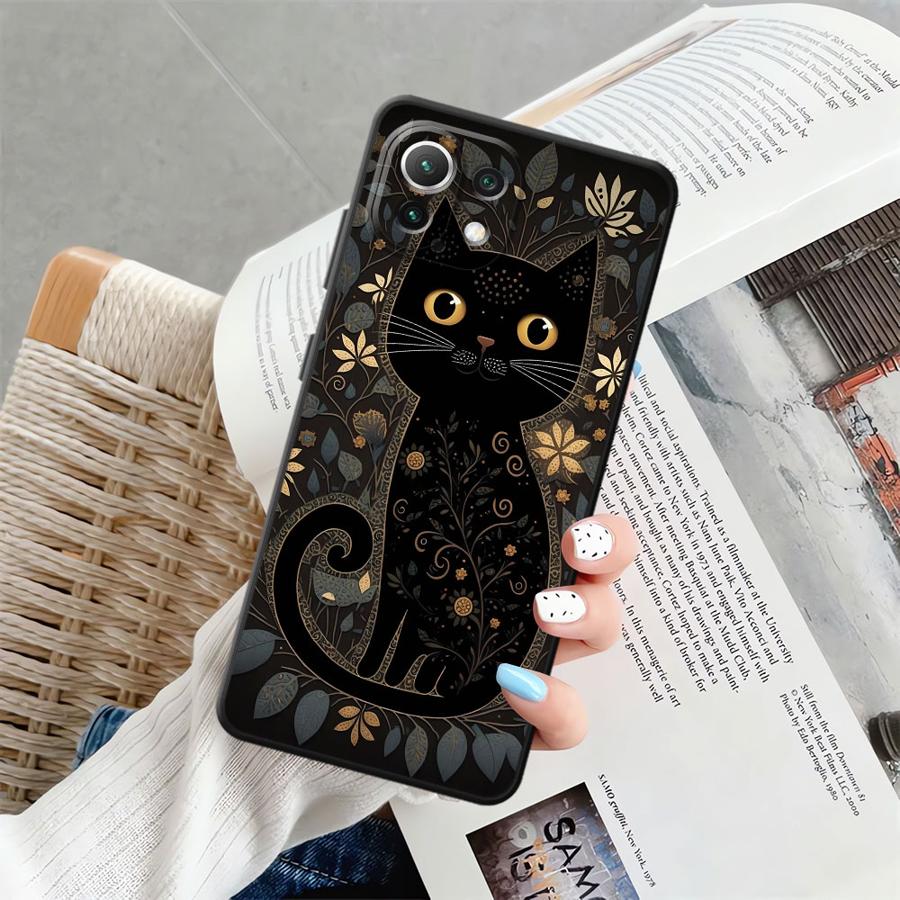 Cartoon Cat Case for Xiaomi Mi 12X 11 12 13 Lite 13 14 15 Pro 10T 11T 12T Pro Black Soft Phone Cover
