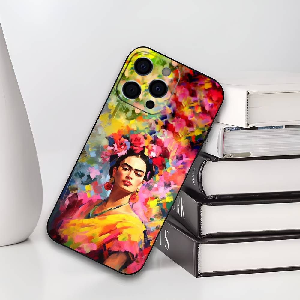 Θήκη Τηλεφώνου Art Frida Kahlo Για iPhone 17,16,15,14,13,12,11 Plus,Pro Max,XS,Μαύρο Κάλυμμα από Μαλακή Σιλικόνη