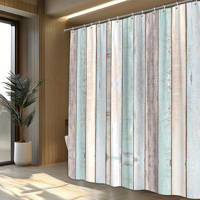 1pc Country Shower Curtain Bad Vertical Stripes, Polyester Fabric, with Hooks, Machine Washable Vintage Bathroom Decoration