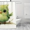 Cute Green Bird Shower Curtain - 71X71 Inch, Watercolor Cartoon Design, 12 Hooks, Polyester, Perfect For Home & Summer Decor