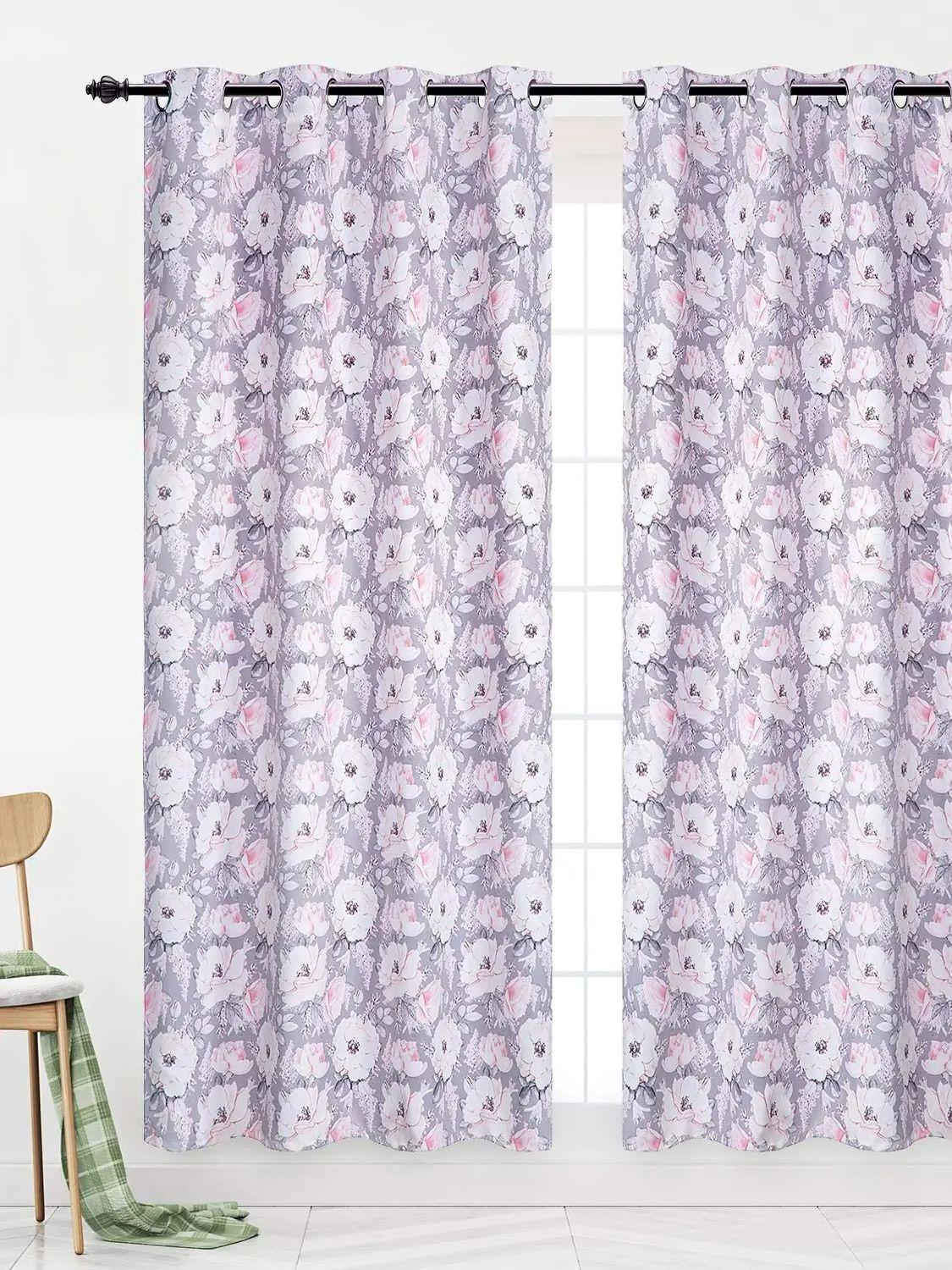 

Blackout Window Curtains 52 in W x 84 in L Flowers in Grey (2-Pannel) фиолетовый