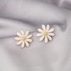 1 Pair of Elegant Daisy Earrings, White Flowers with A Gold Center, Shiny Effect Design, Preferred for Daily Wear
