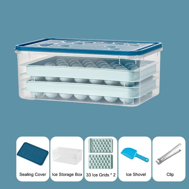 

1 комплект формочек для льда, поддон для льда с совком и щипцами, легко извлекаемая форма для кубиков льда с ящиком для хранения для холодильника синий