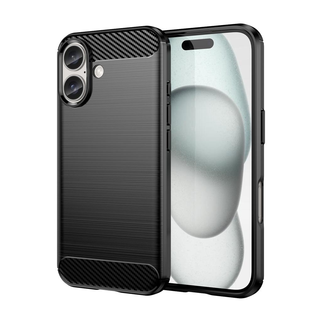 For iPhone 16 Case with Screen Film WANLONFENG LS Series Big Lens Hole Brushed Texture TPU Phone Cover