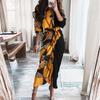2026 Frühling Elegantes Sexy Bedrucktes V-Ausschnitt Bindeband High-Waist Kleid für Damen