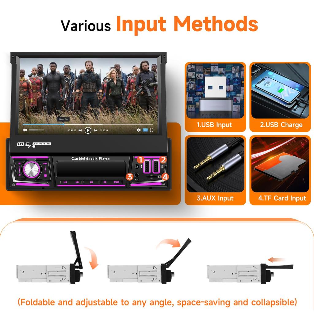 4G 64G 1Din Android Car Stereo Hodozzy Wireless Carplay Android Auto Touch Screen GPS 1 Din Audio Bluetooth Rear View AUX Dual USB Ports Carplay, &