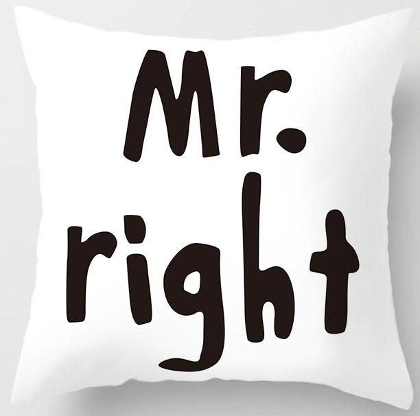 Modern Simple Style Letter Pattern Pillowcase Wedding MRSMR Couple Peach Leather Velvet Pillowcase